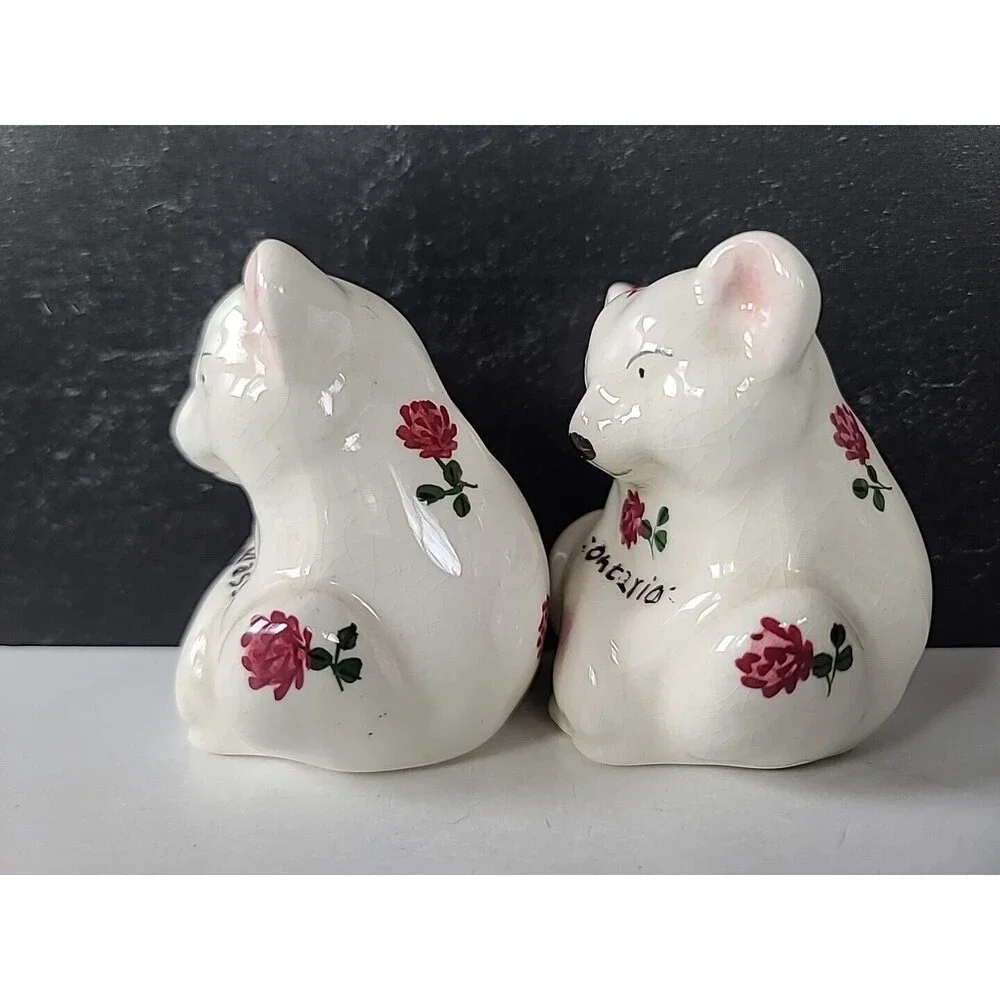 Plichta London England Floral Bear Ceramic Salt And Pepper Shakers Vintage, READ